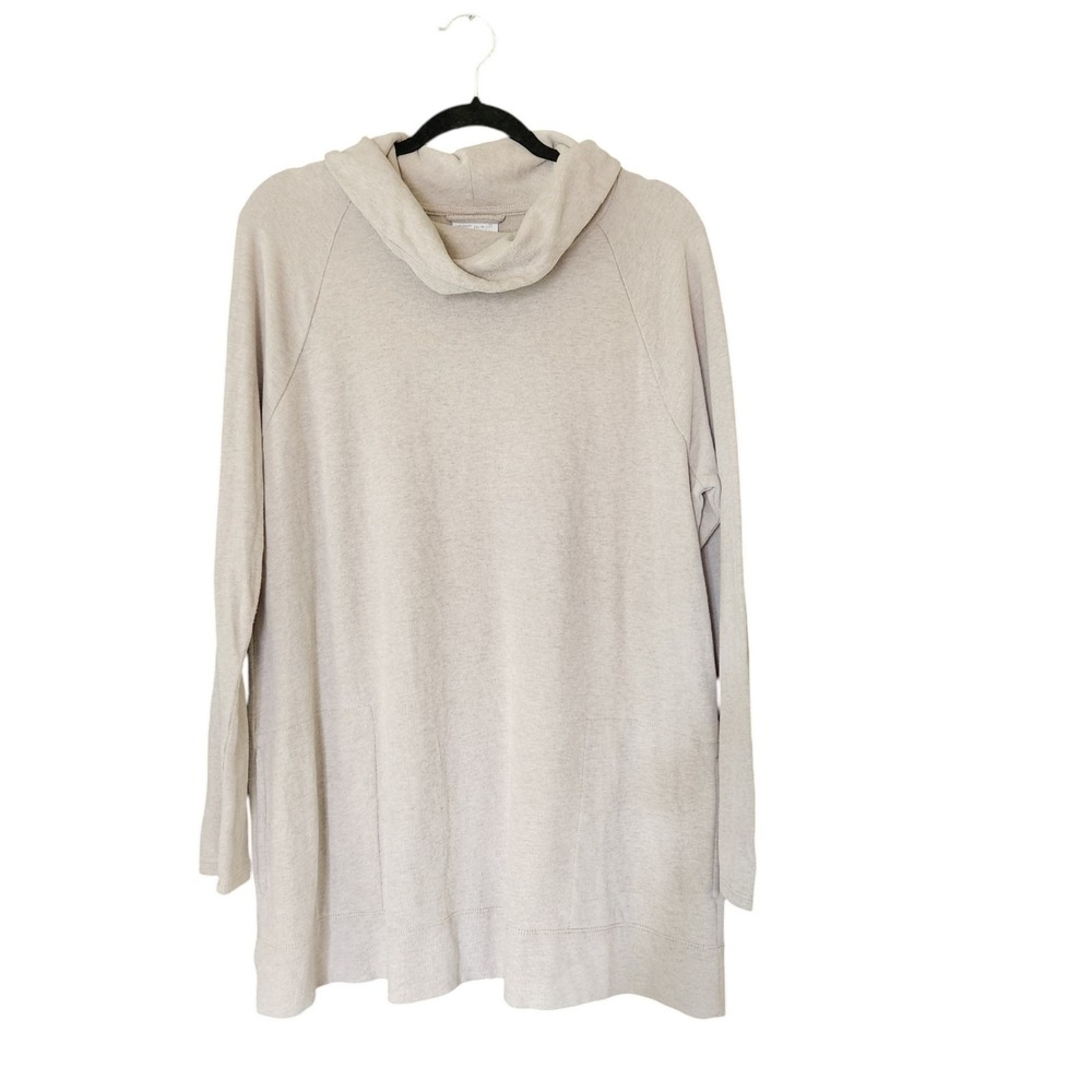 J.Jill Pure Jill Soft Touch Cotton Tunic Top‎ Women's L Gray Pockets Cowl Neck